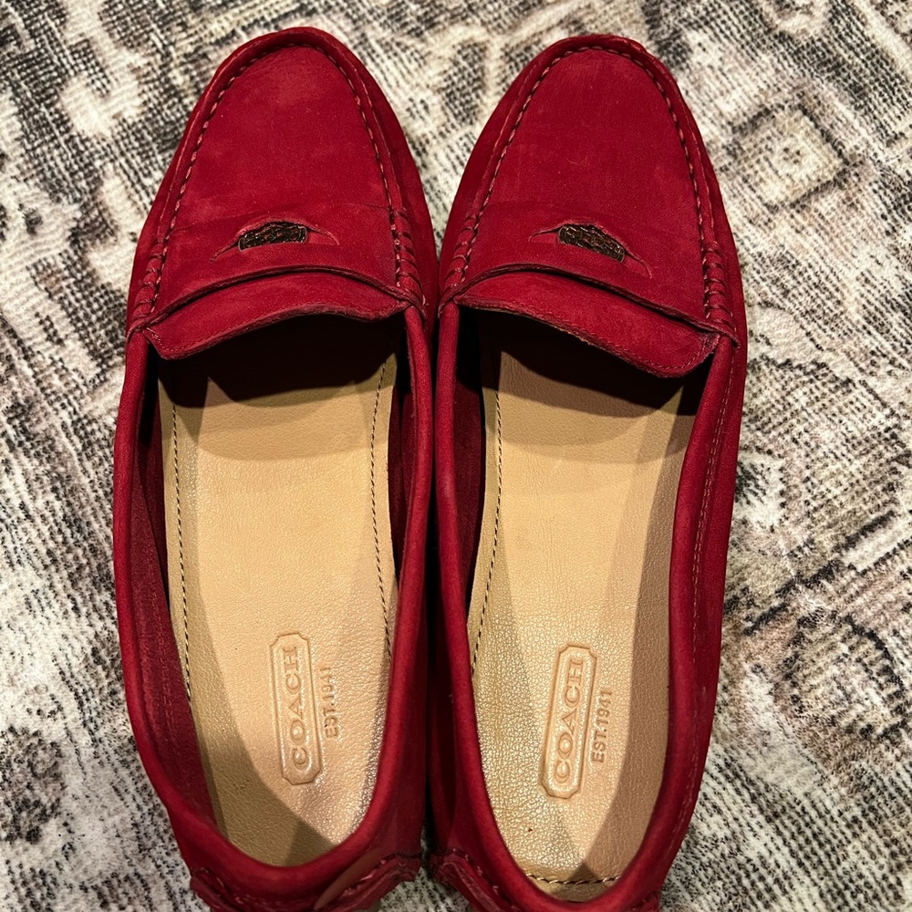 Coach Red Suede Loafers - Picture 2 of 3